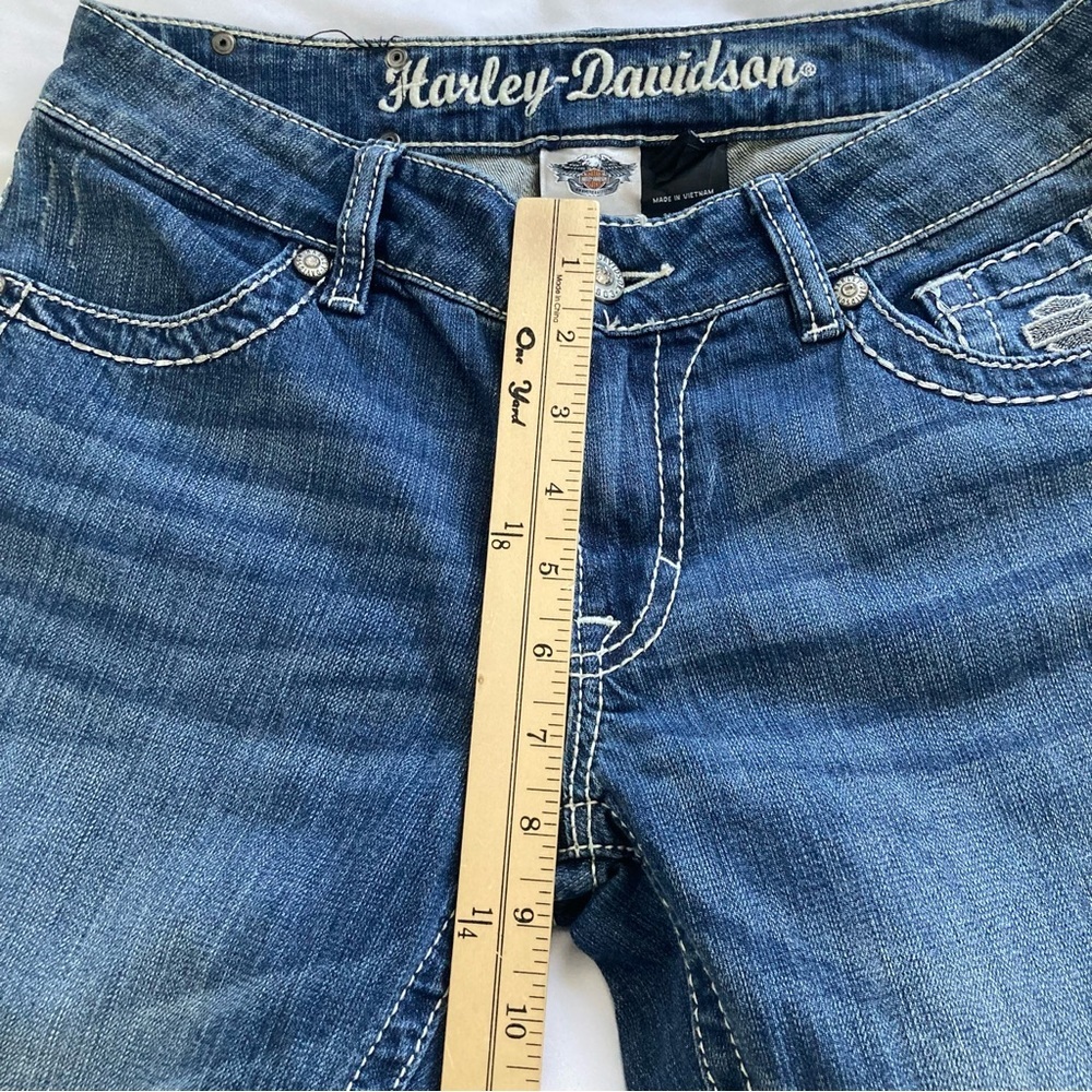 Harley-Davidson Women's Dark Blue Boot Cut Jeans with Embroidered Wing Pocket - Picture 13 of 14